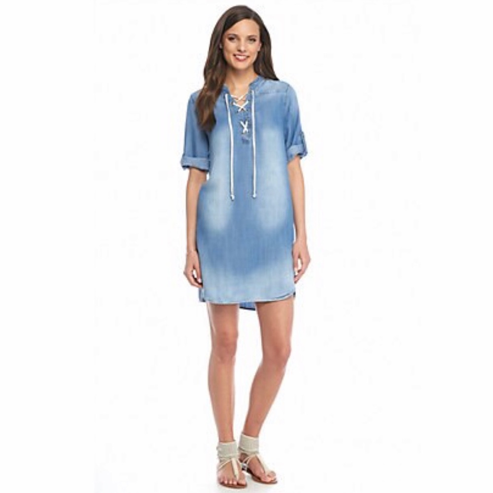 Anthropologie Cloth & Stone Lace Up Chambray Dress